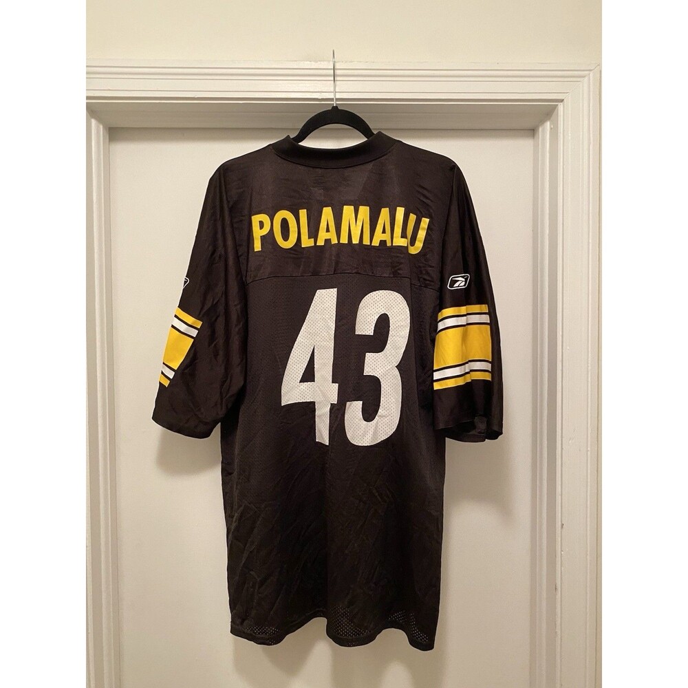 NFL Reebok Troy Polamalu Jersey Pittsburgh Steelers Black Mesh Football #43 LG